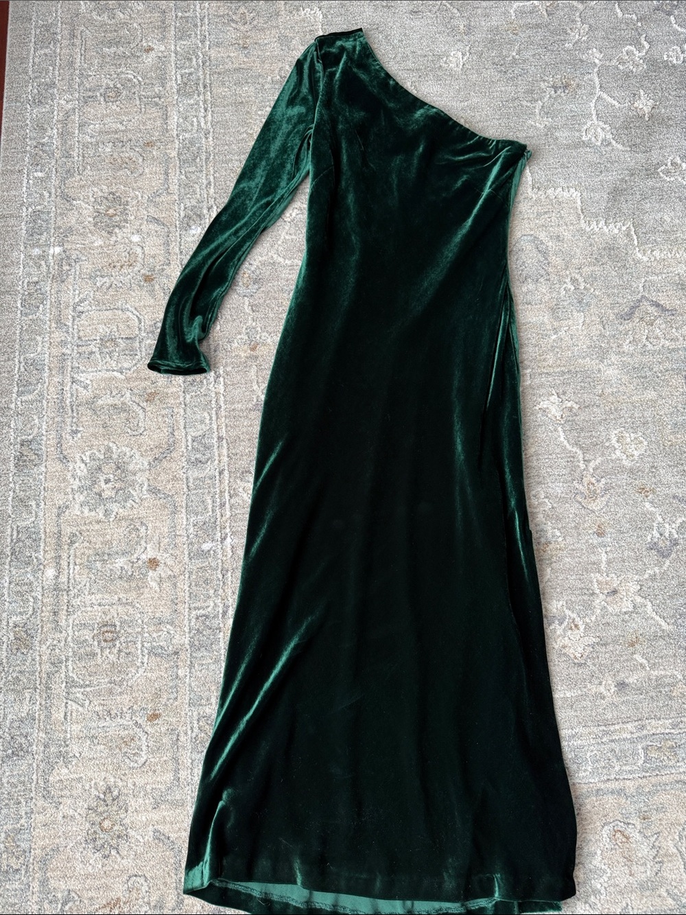 Polo Ralph Lauren One-Shoulder Emerald Green Velvet Evening Dress
